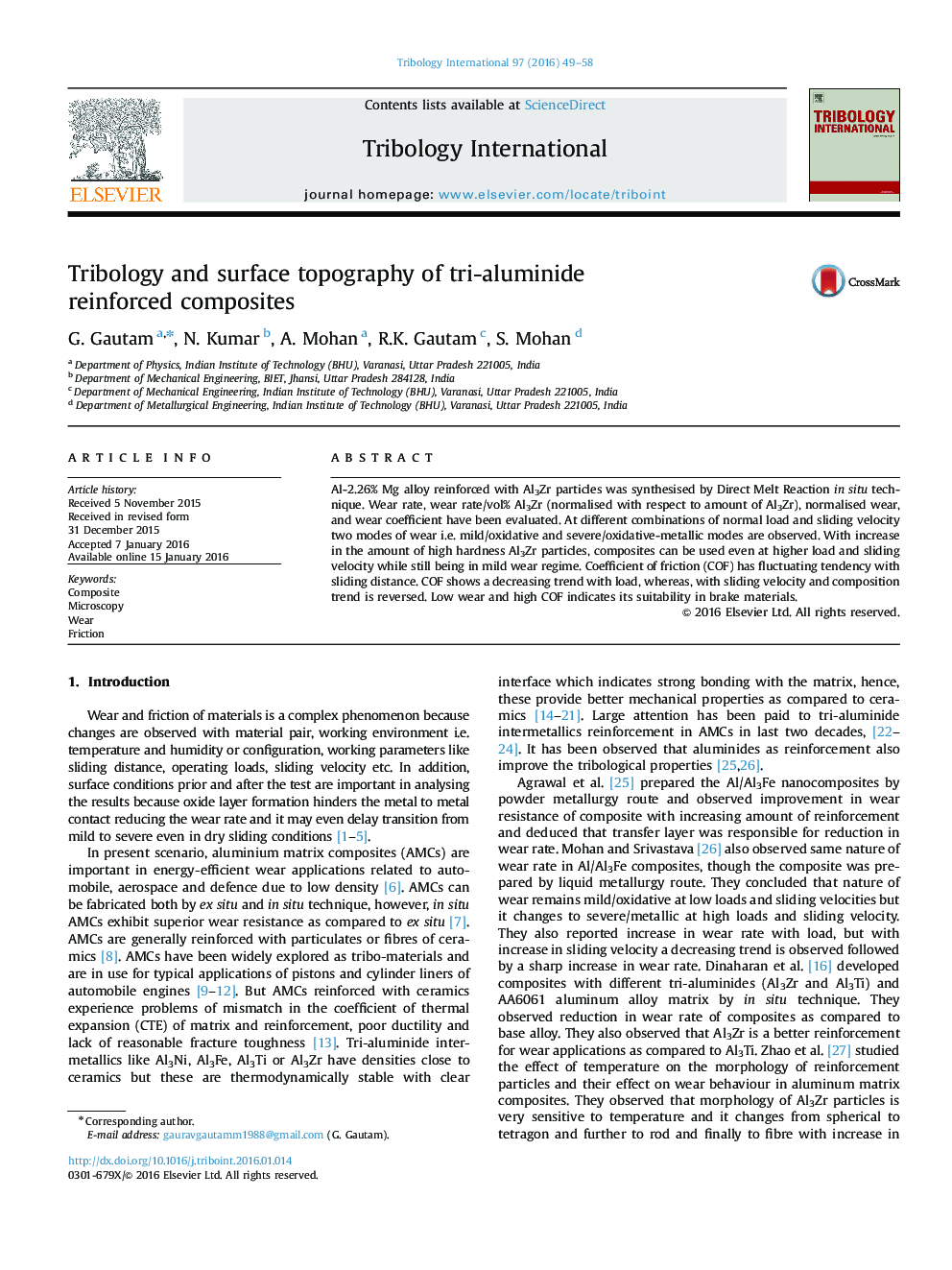 Tribology and surface topography of tri-aluminide reinforced composites