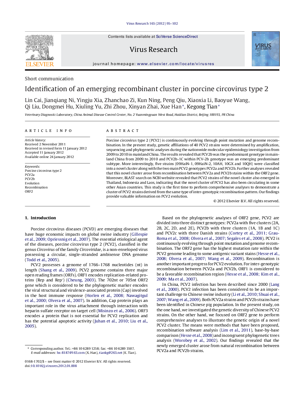 Identification of an emerging recombinant cluster in porcine circovirus type 2