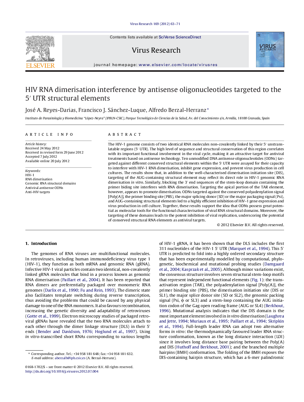 HIV RNA dimerisation interference by antisense oligonucleotides targeted to the 5â² UTR structural elements