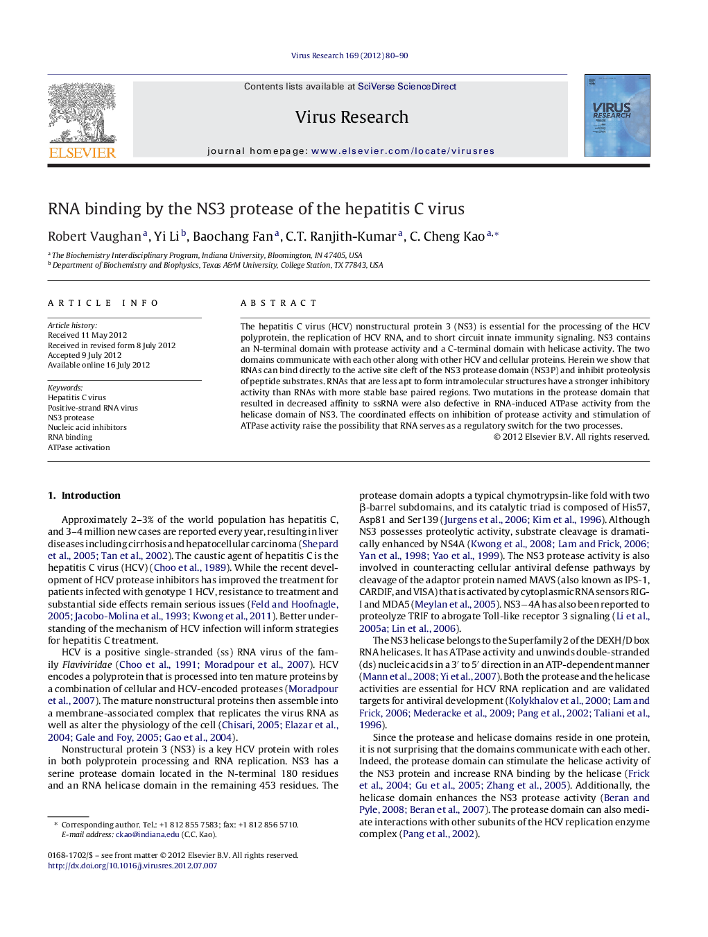 RNA binding by the NS3 protease of the hepatitis C virus