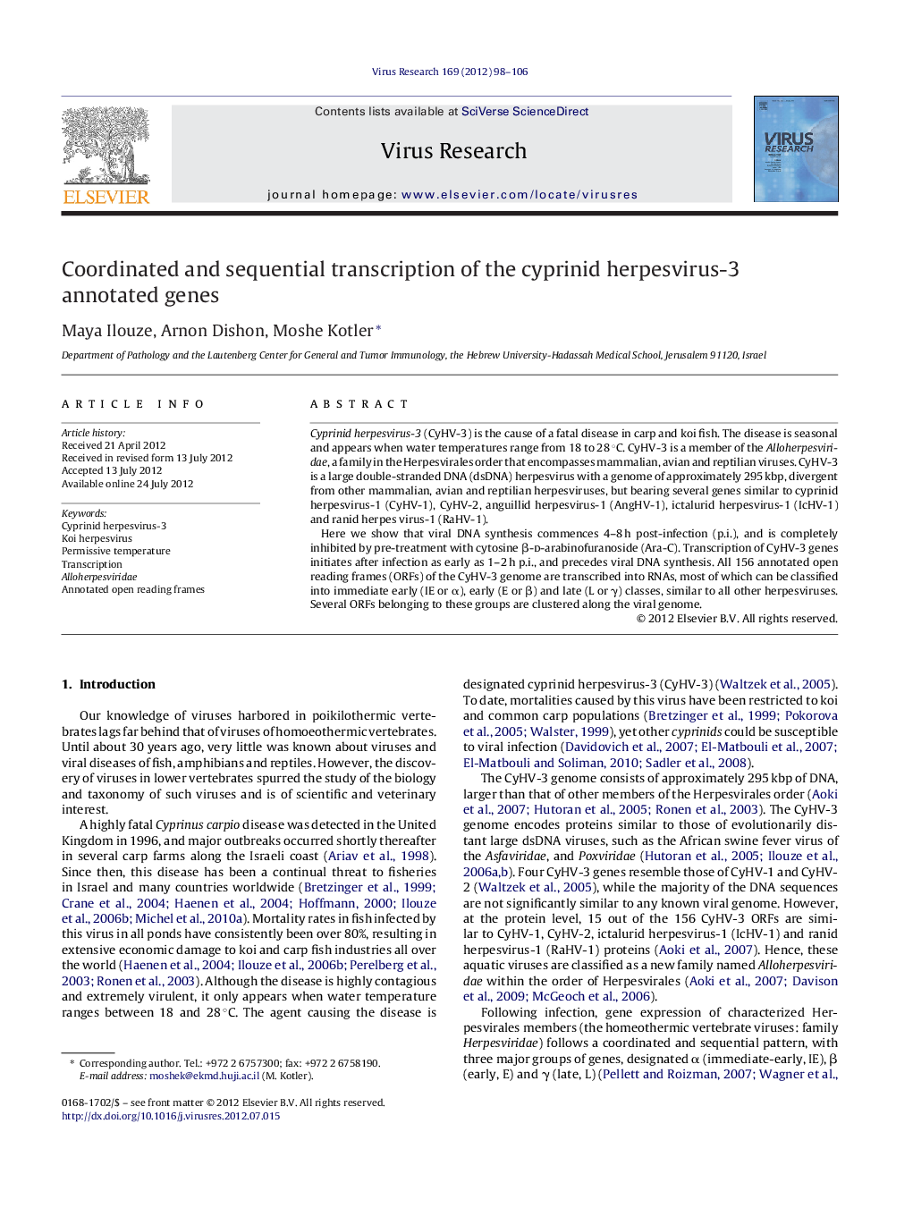 Coordinated and sequential transcription of the cyprinid herpesvirus-3 annotated genes