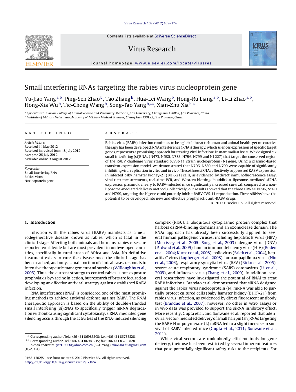 Small interfering RNAs targeting the rabies virus nucleoprotein gene