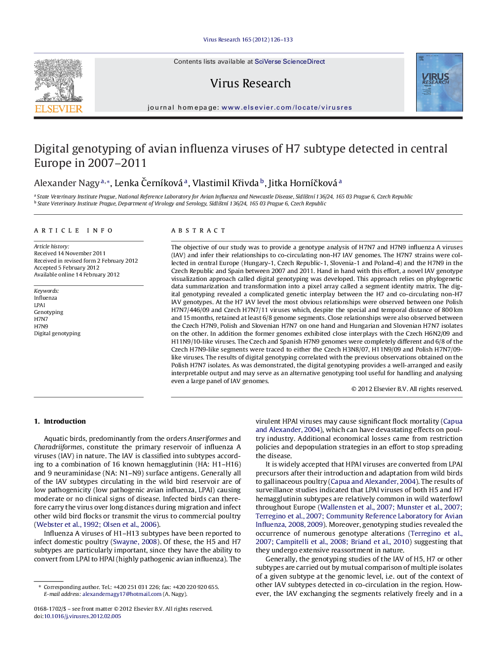 Digital genotyping of avian influenza viruses of H7 subtype detected in central Europe in 2007-2011