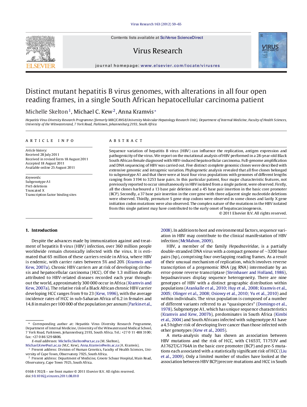 Distinct mutant hepatitis B virus genomes, with alterations in all four open reading frames, in a single South African hepatocellular carcinoma patient