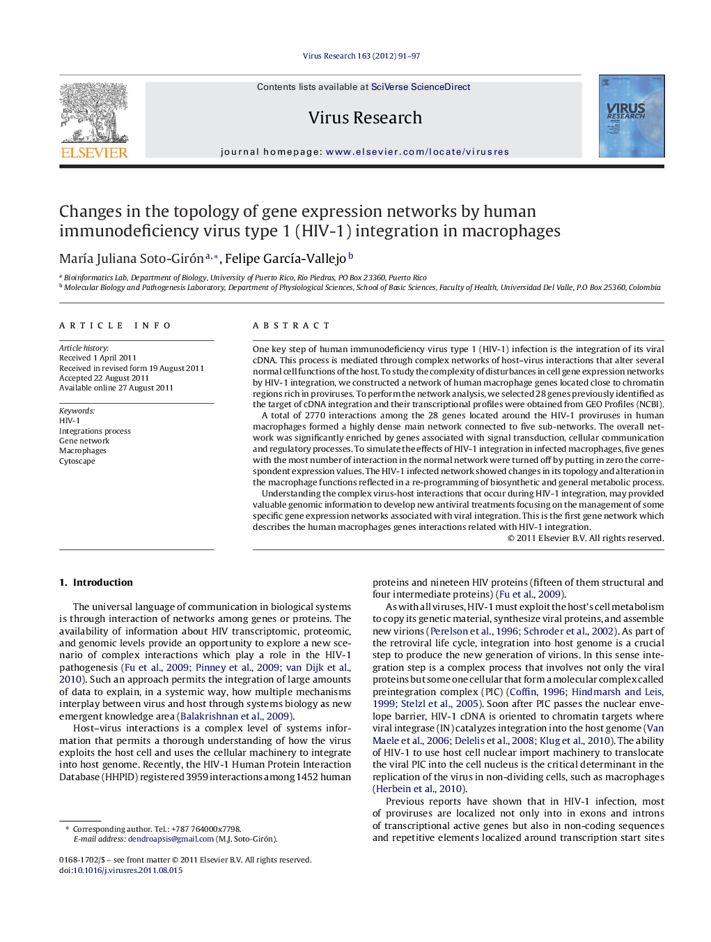 Changes in the topology of gene expression networks by human immunodeficiency virus type 1 (HIV-1) integration in macrophages