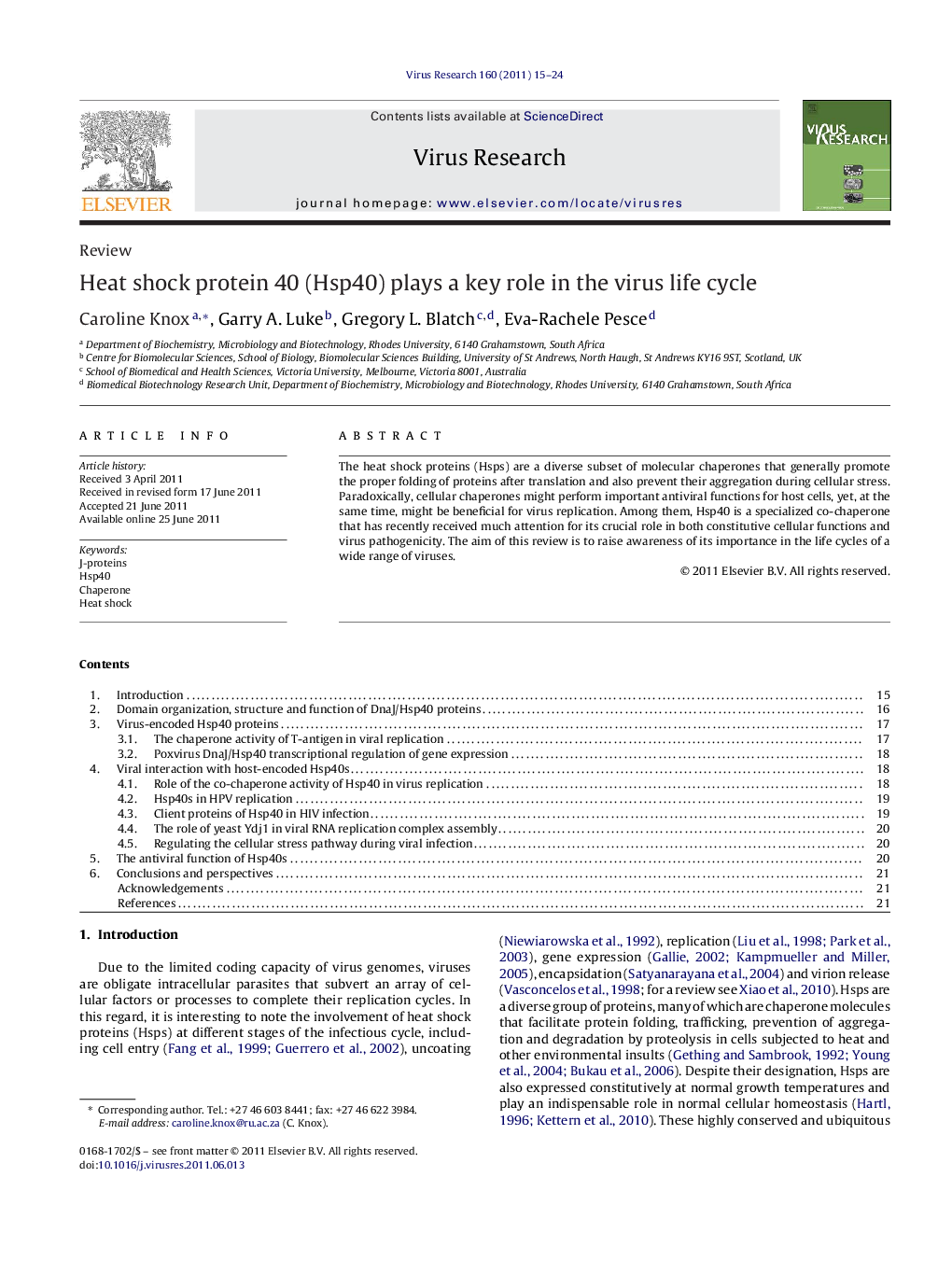 Heat shock protein 40 (Hsp40) plays a key role in the virus life cycle