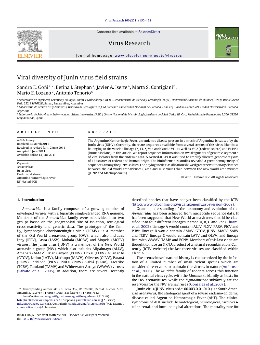 Viral diversity of JunÃ­n virus field strains