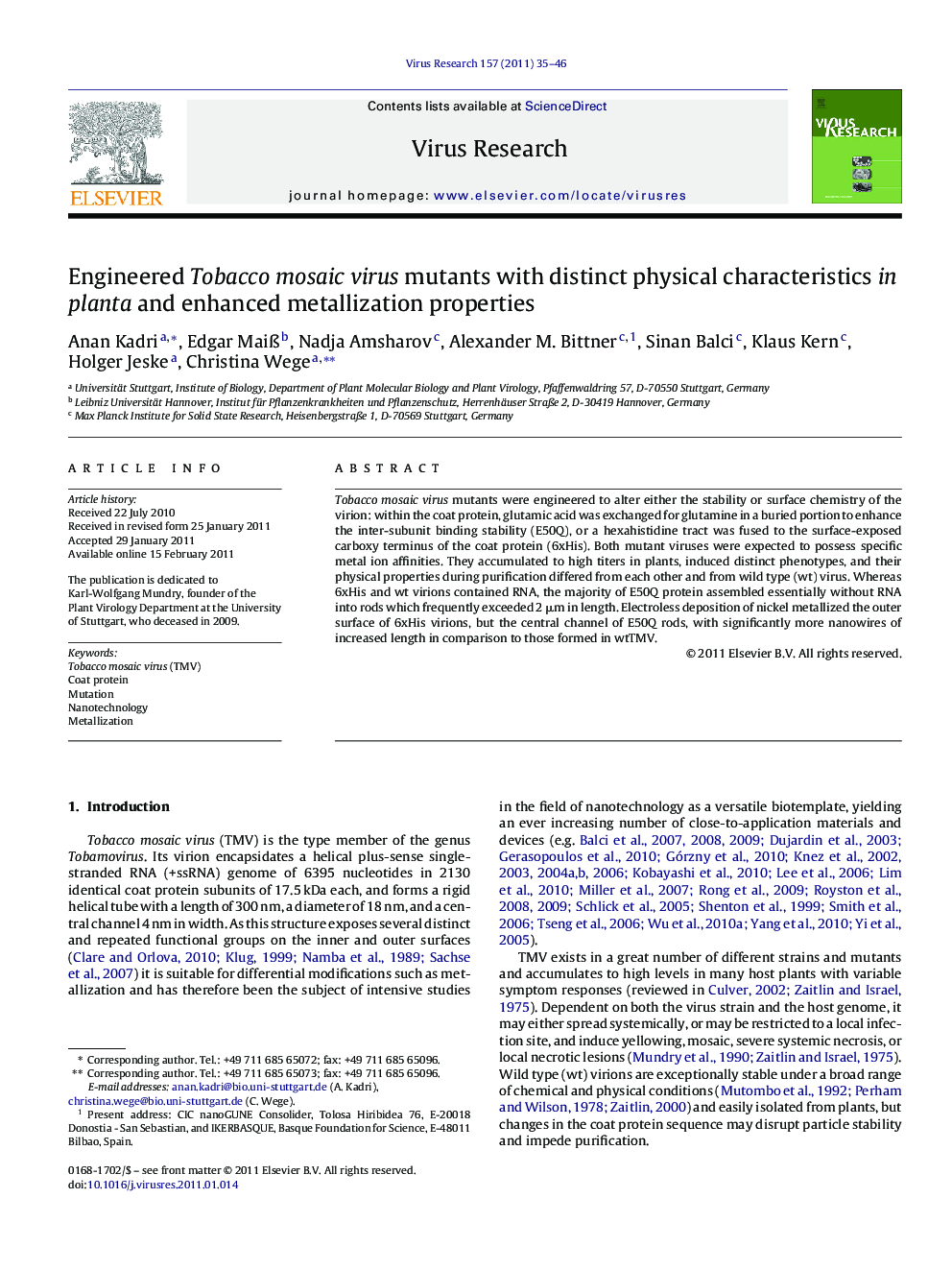 Engineered Tobacco mosaic virus mutants with distinct physical characteristics in planta and enhanced metallization properties