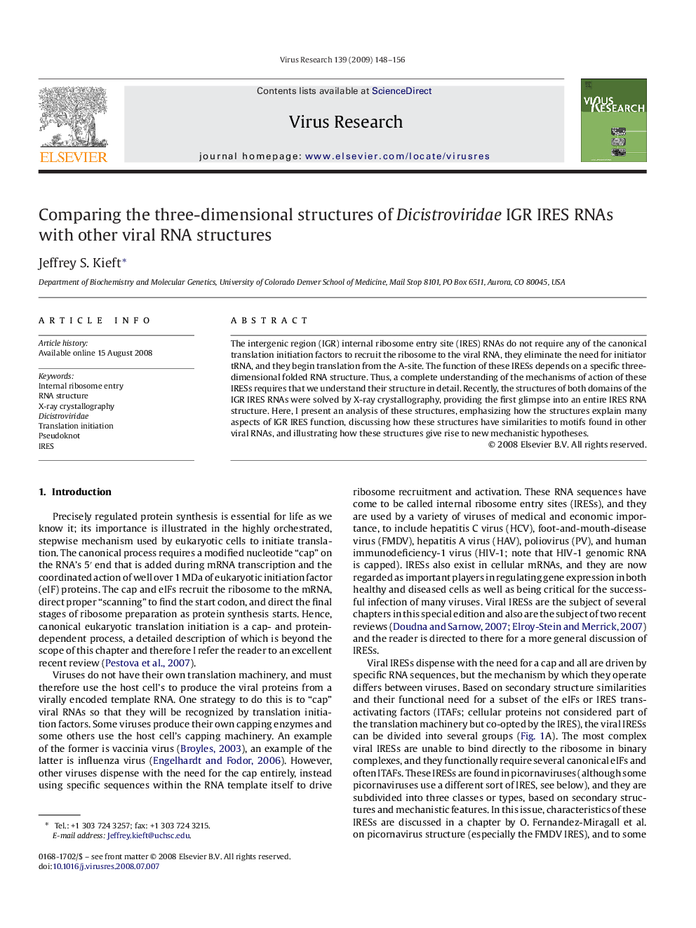 Comparing the three-dimensional structures of Dicistroviridae IGR IRES RNAs with other viral RNA structures