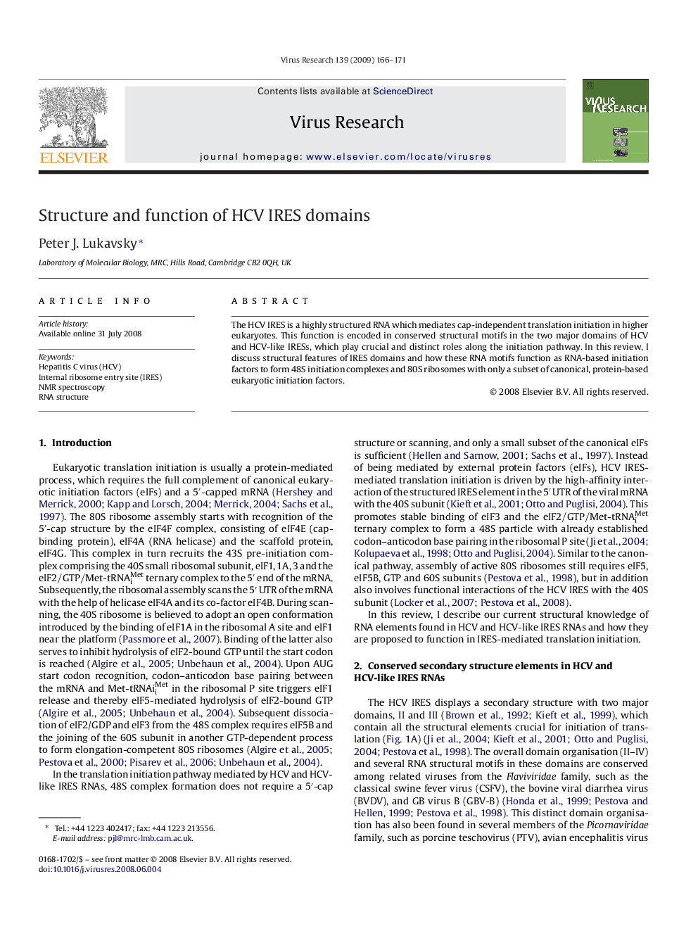 Structure and function of HCV IRES domains