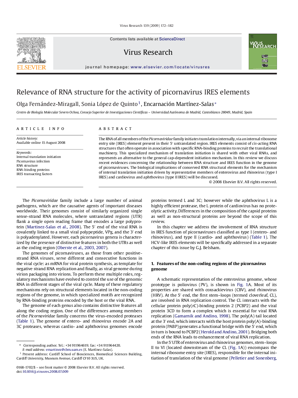 Relevance of RNA structure for the activity of picornavirus IRES elements