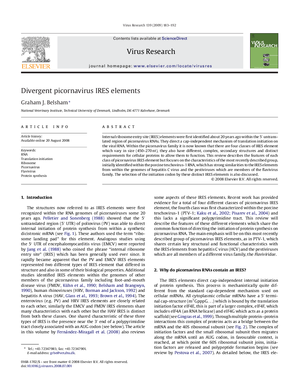 Divergent picornavirus IRES elements