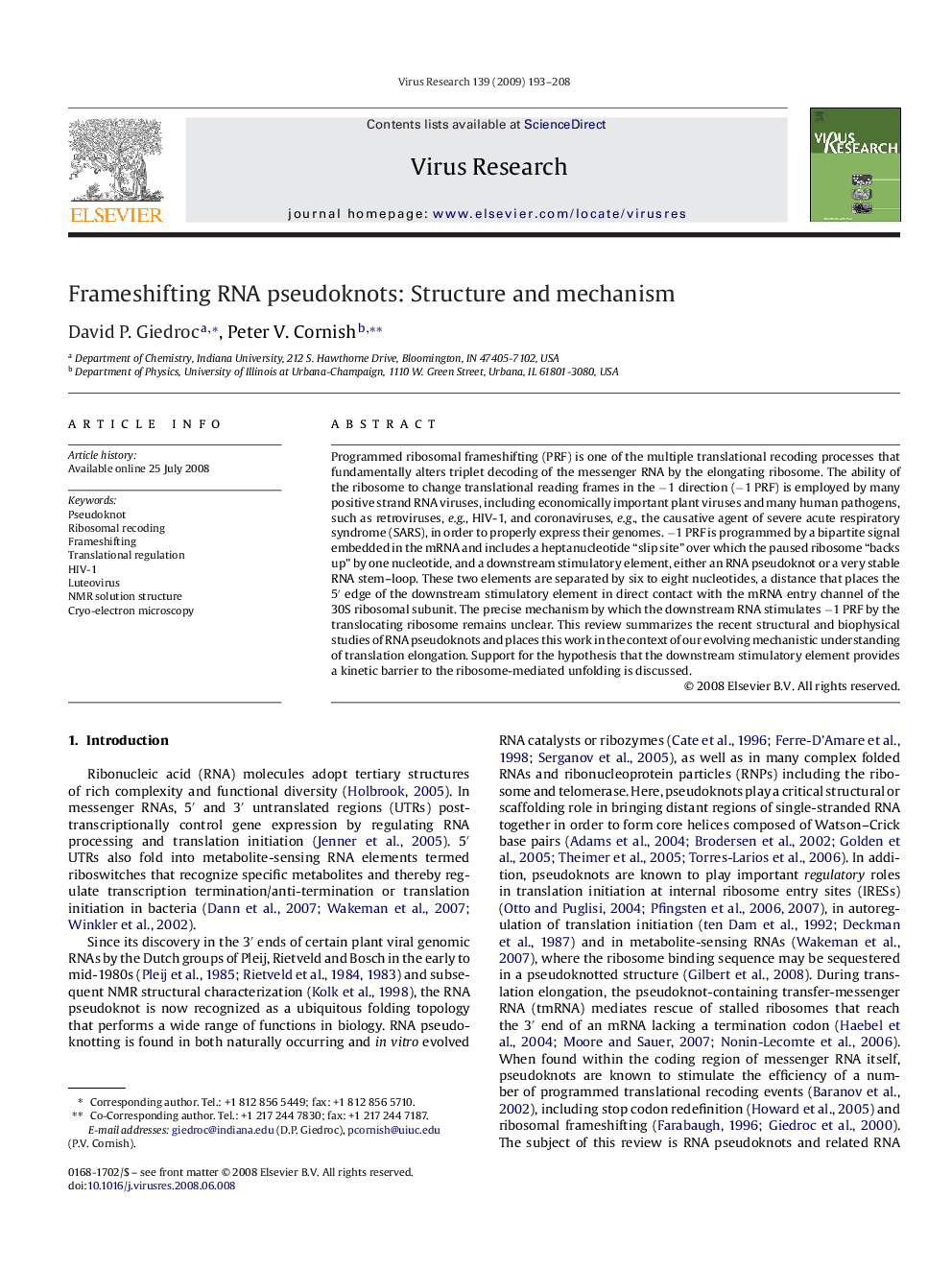 Frameshifting RNA pseudoknots: Structure and mechanism