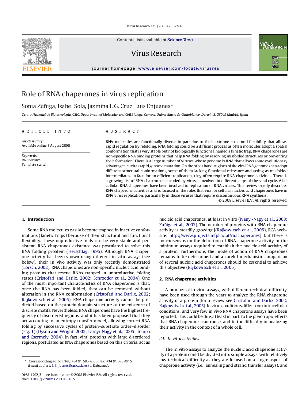 Role of RNA chaperones in virus replication