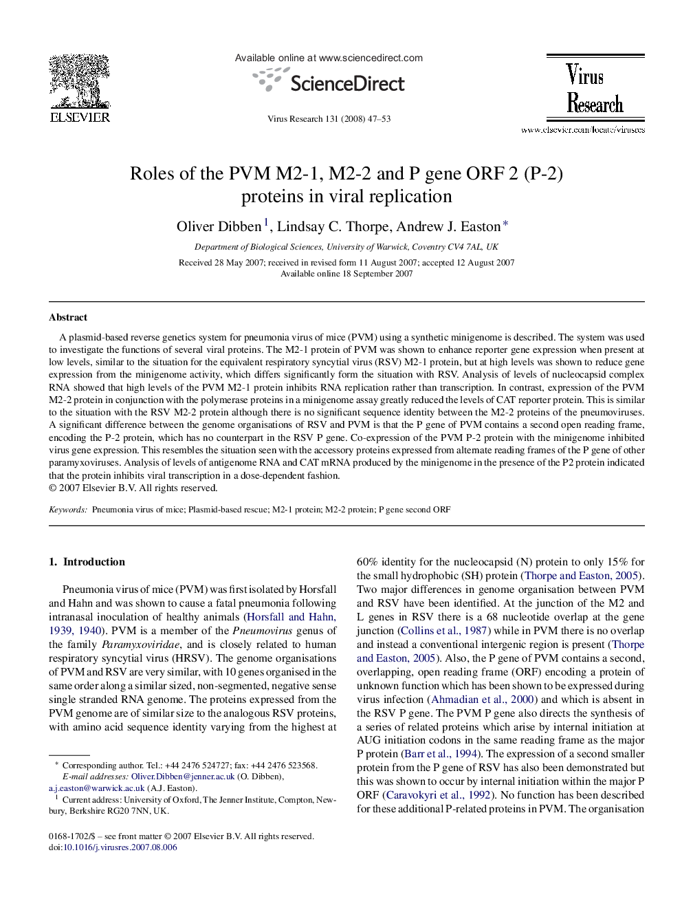 Roles of the PVM M2-1, M2-2 and P gene ORF 2 (P-2) proteins in viral replication