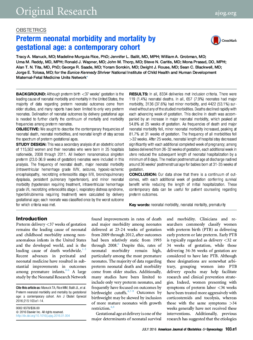 Preterm neonatal morbidity and mortality by gestational age: aÂ contemporary cohort