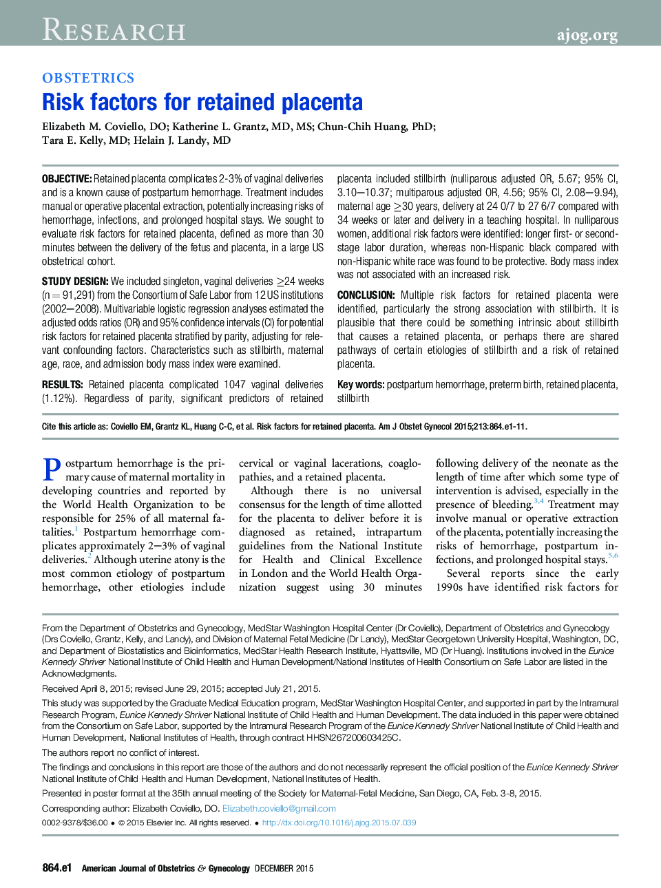 Risk factors for retained placenta