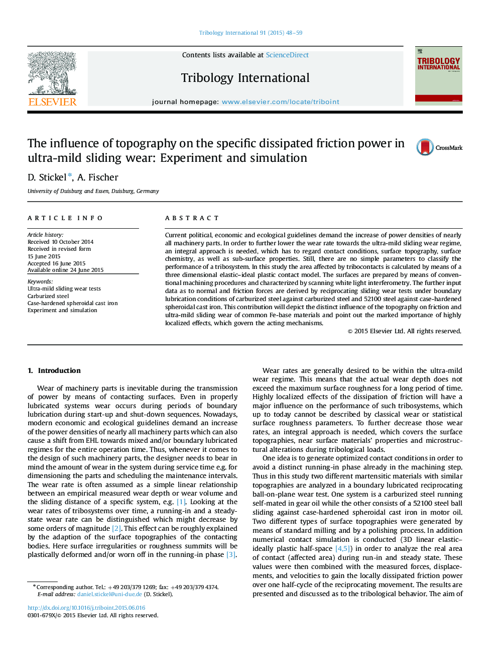 The influence of topography on the specific dissipated friction power in ultra-mild sliding wear: Experiment and simulation