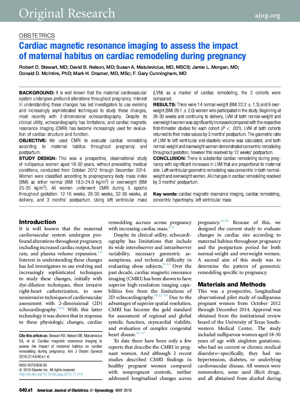 Cardiac magnetic resonance imaging to assess the impact ofÂ maternalÂ habitus on cardiac remodeling during pregnancy