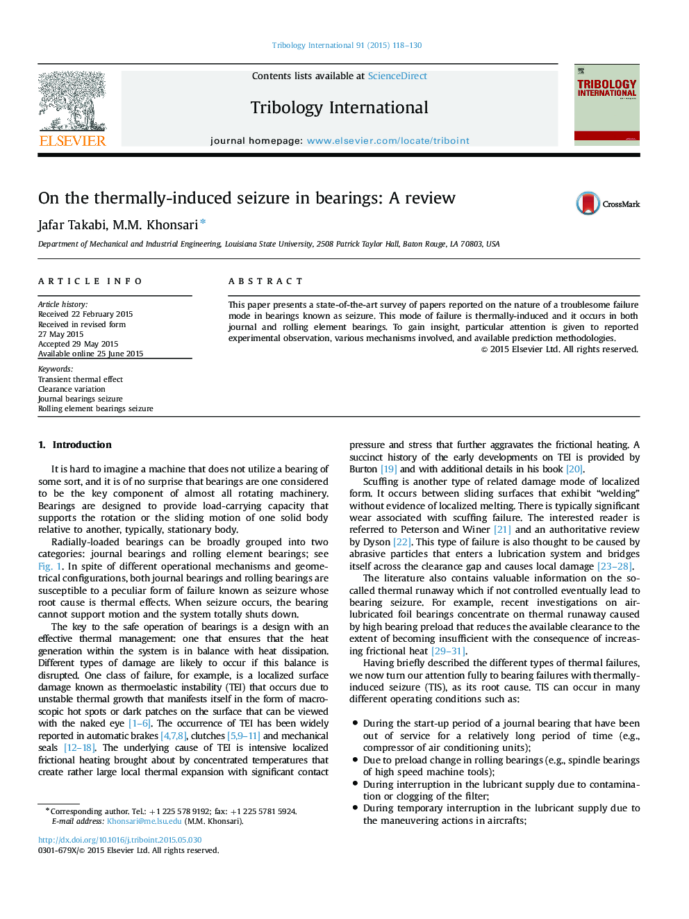 On the thermally-induced seizure in bearings: A review