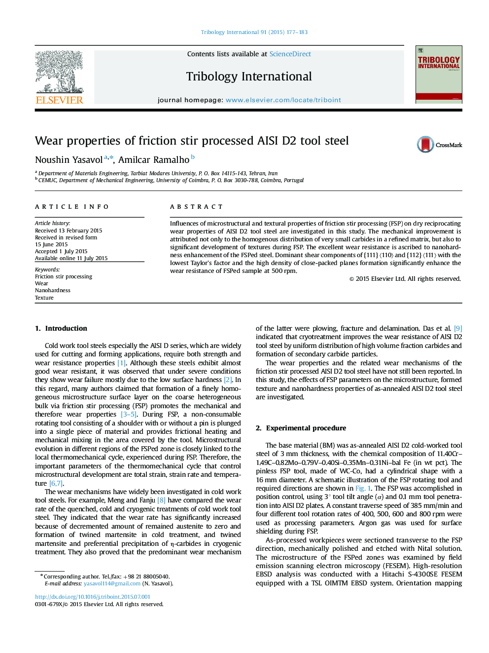 Wear properties of friction stir processed AISI D2 tool steel