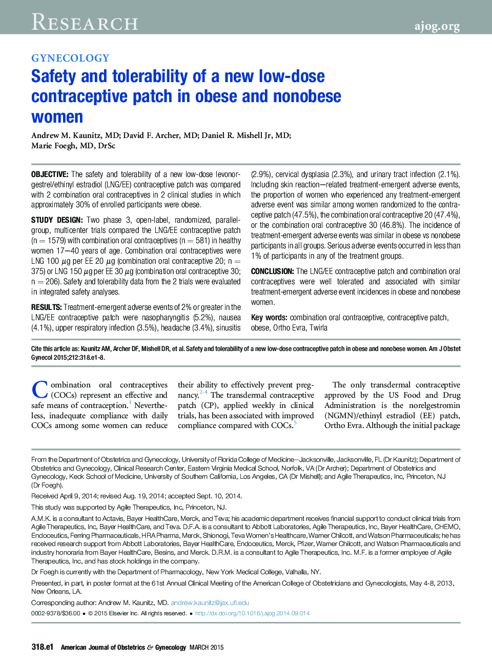 Safety and tolerability of a new low-dose contraceptive patch in obese and nonobese women