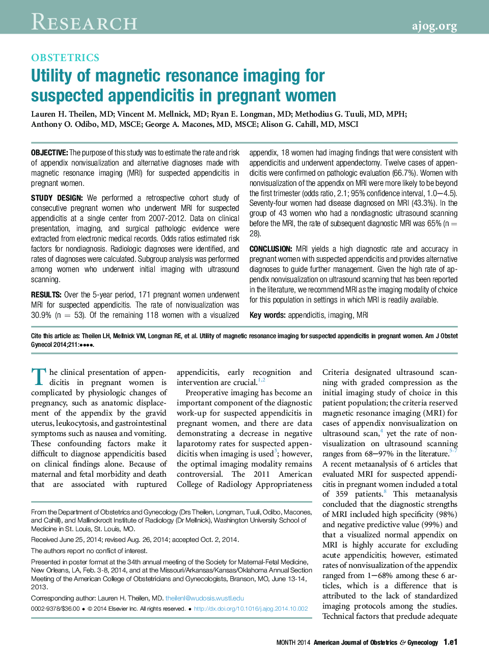 Utility of magnetic resonance imaging for suspected appendicitis in pregnant women