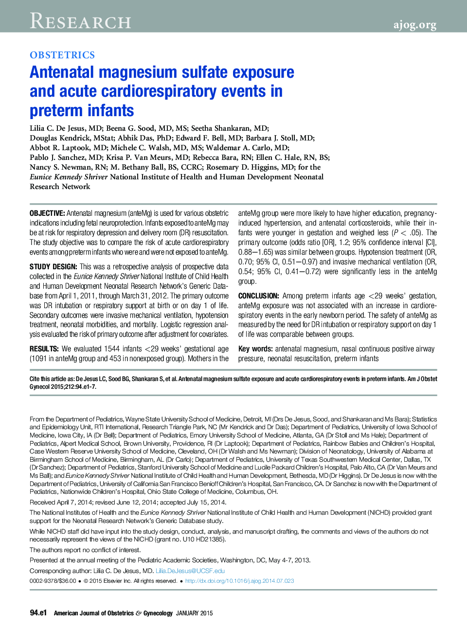 Antenatal magnesium sulfate exposure and acute cardiorespiratory events in preterm infants