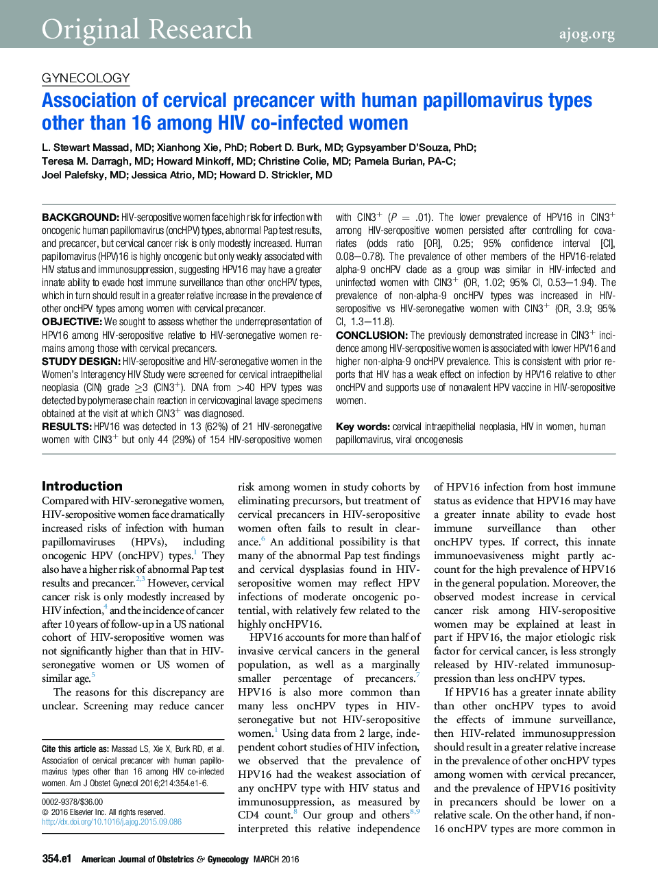 Association of cervical precancer with human papillomavirus types other than 16 among HIV co-infected women