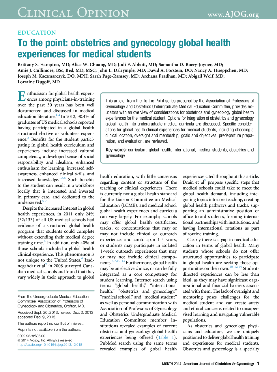 To the point: obstetrics and gynecology global health experiences for medical students