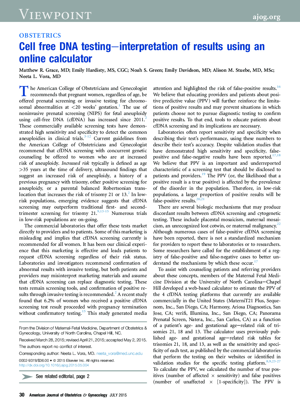 Cell free DNA testing-interpretation of results using an online calculator