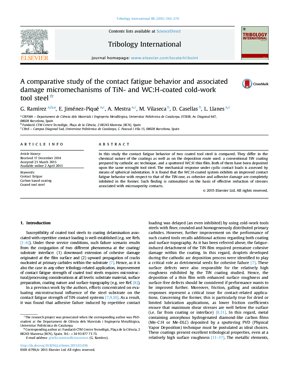 A comparative study of the contact fatigue behavior and associated damage micromechanisms of TiN- and WC:H-coated cold-work tool steel