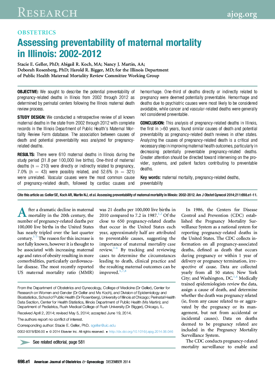 Assessing preventability of maternal mortality in Illinois: 2002-2012