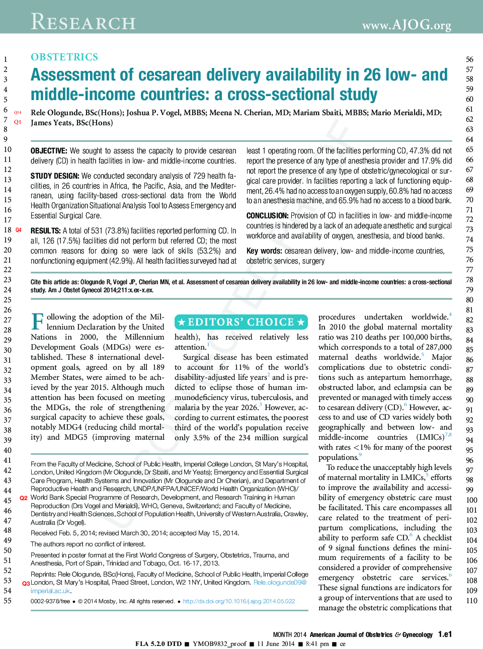 Assessment of cesarean delivery availability in 26 low- and middle-income countries: a cross-sectional study