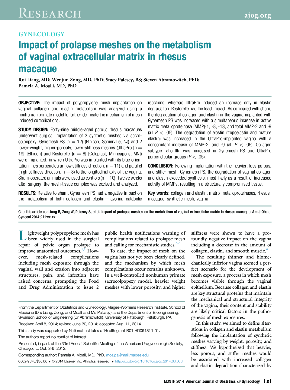 Impact of prolapse meshes on the metabolism of vaginal extracellular matrix in rhesus macaque