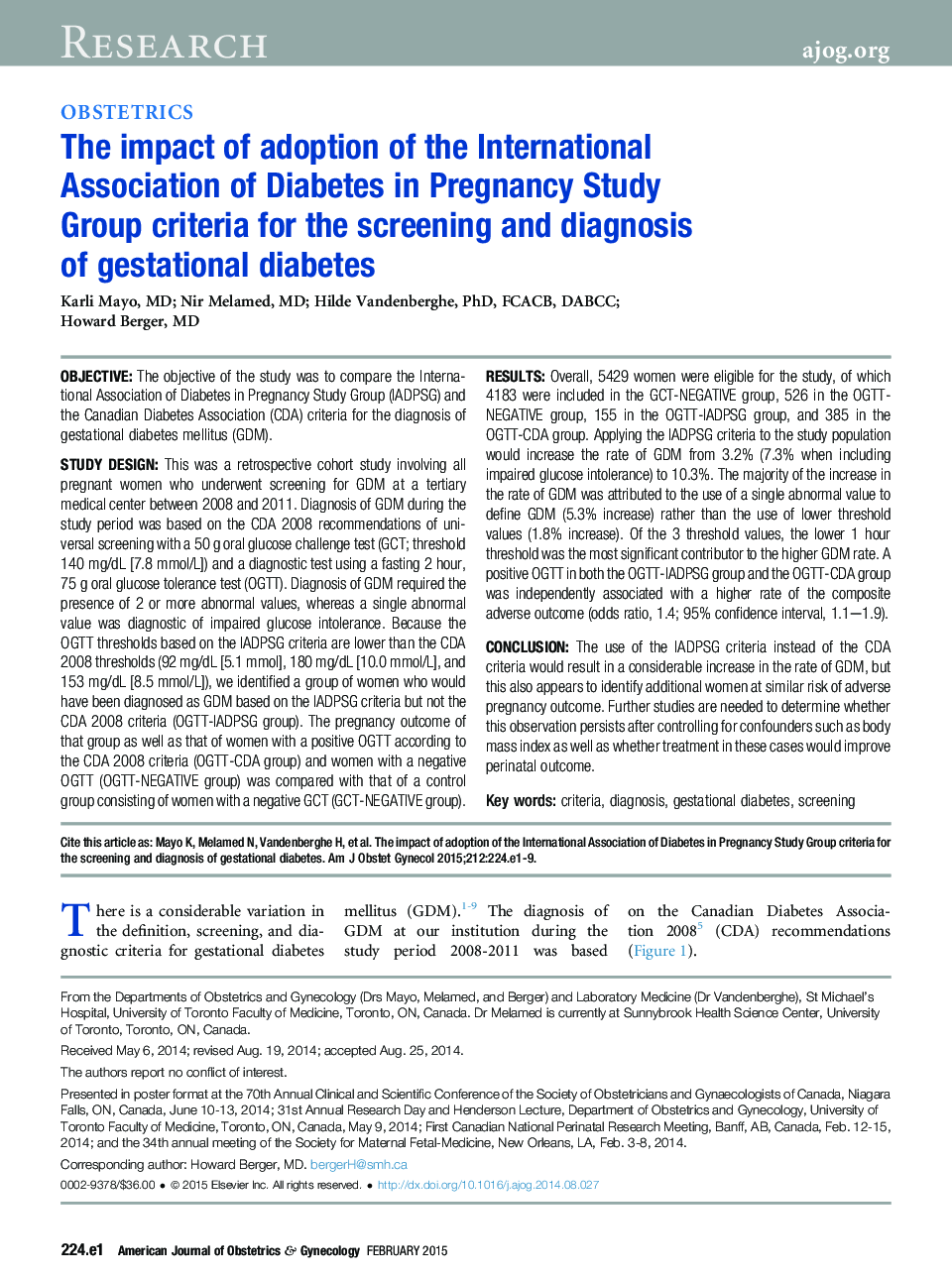 The impact of adoption of the International Association of Diabetes in Pregnancy Study Group criteria for the screening and diagnosis of gestational diabetes