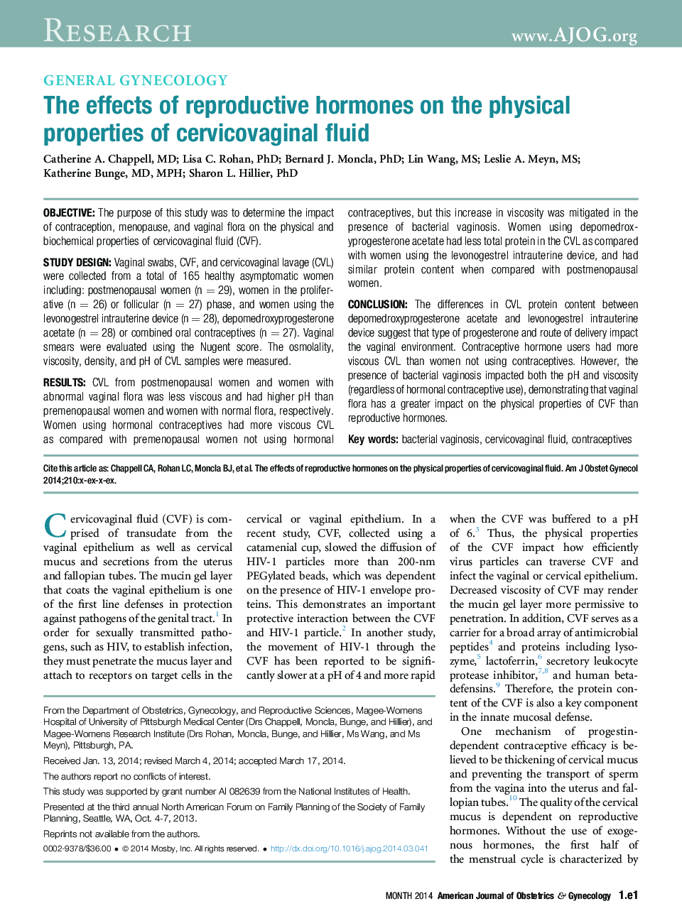 The effects of reproductive hormones on the physical properties of cervicovaginal fluid