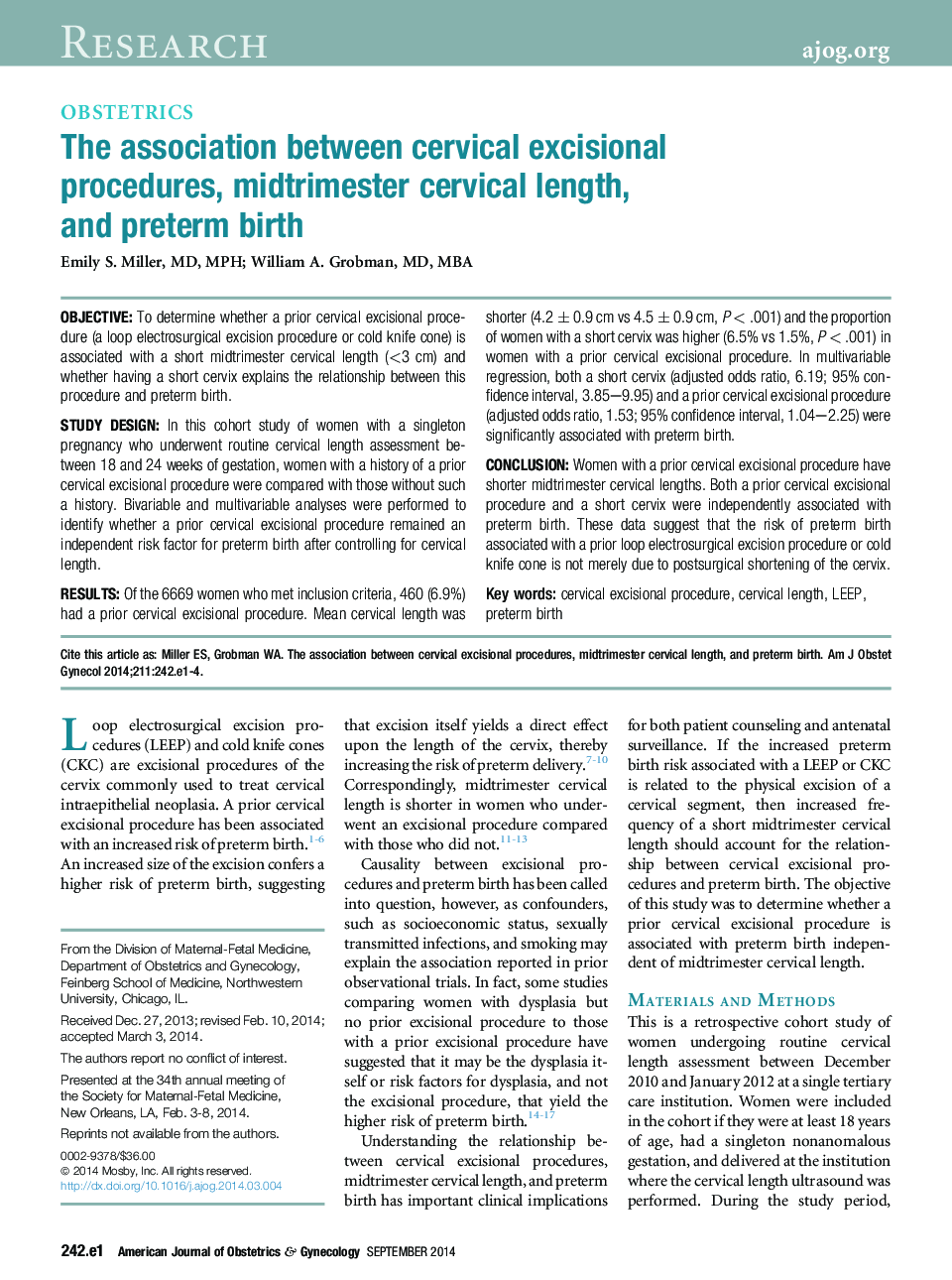 The association between cervical excisional procedures, midtrimester cervical length, and preterm birth