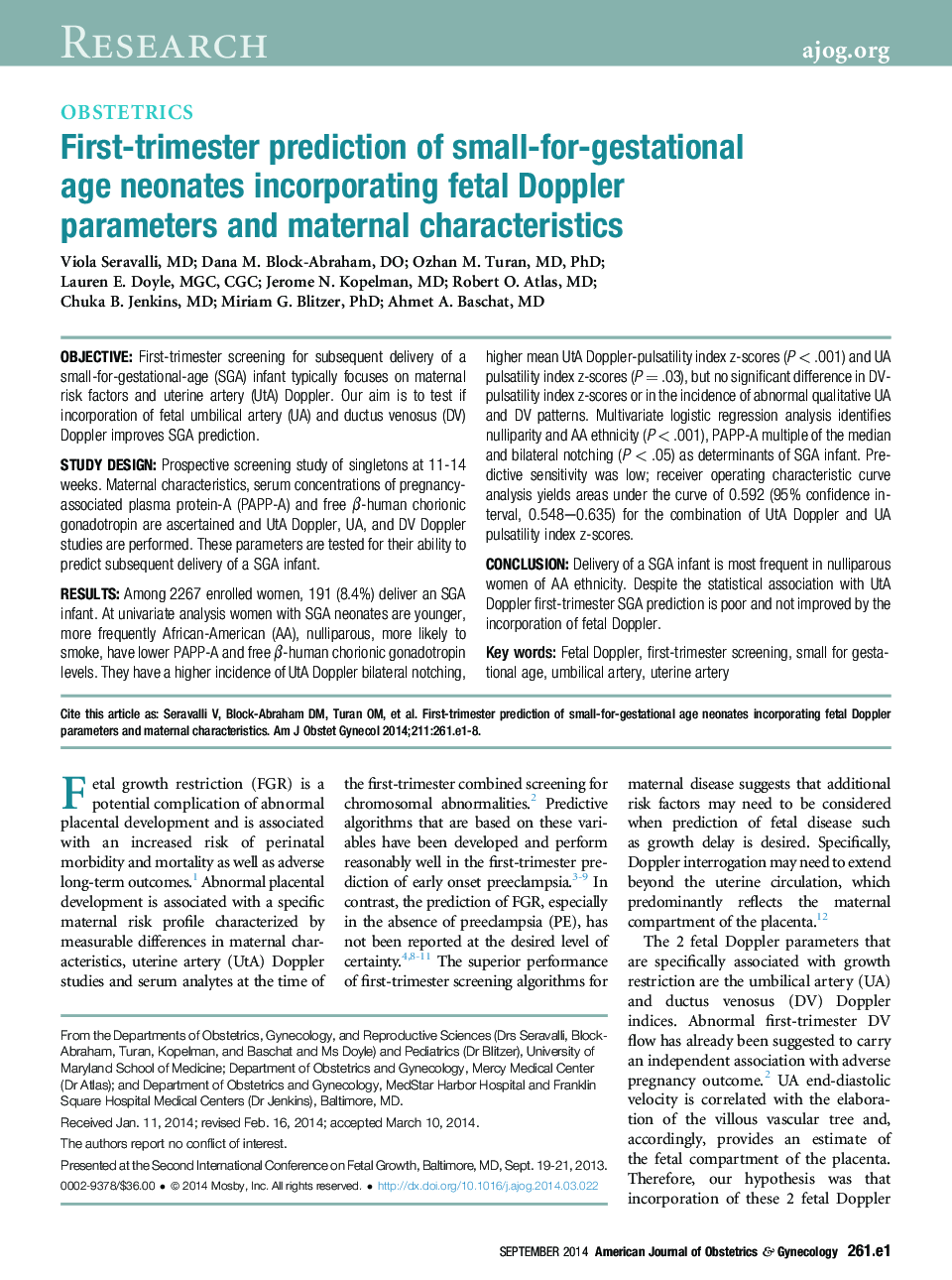 First-trimester prediction of small-for-gestational age neonates incorporating fetal Doppler parameters and maternal characteristics