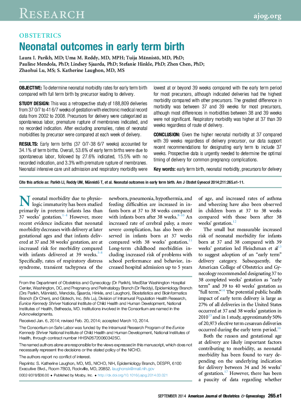 Neonatal outcomes in early term birth