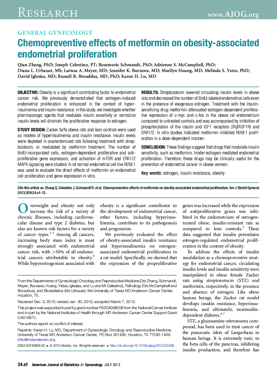 Chemopreventive effects of metformin on obesity-associated endometrial proliferation