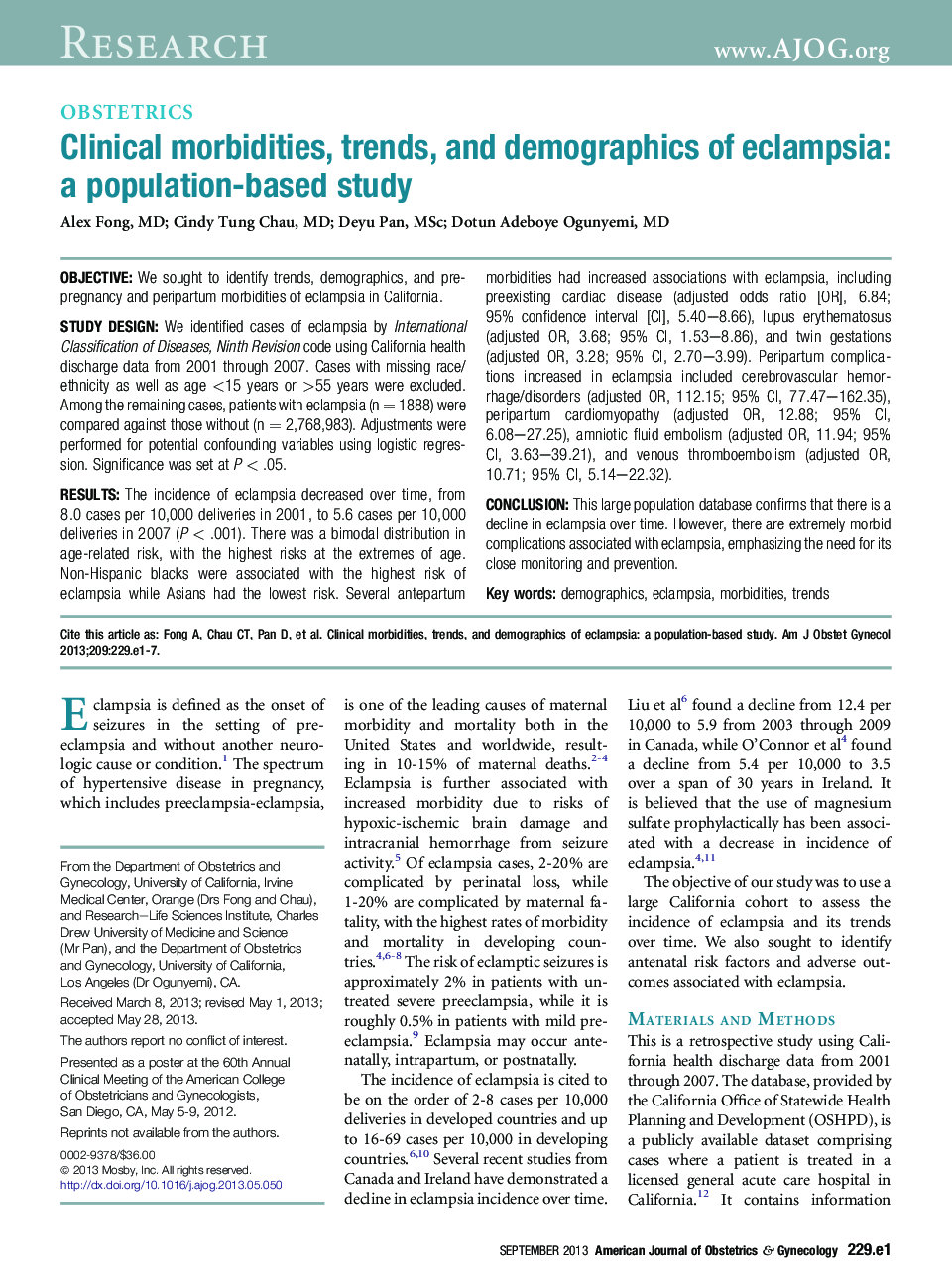 Clinical morbidities, trends, and demographics of eclampsia: aÂ population-based study