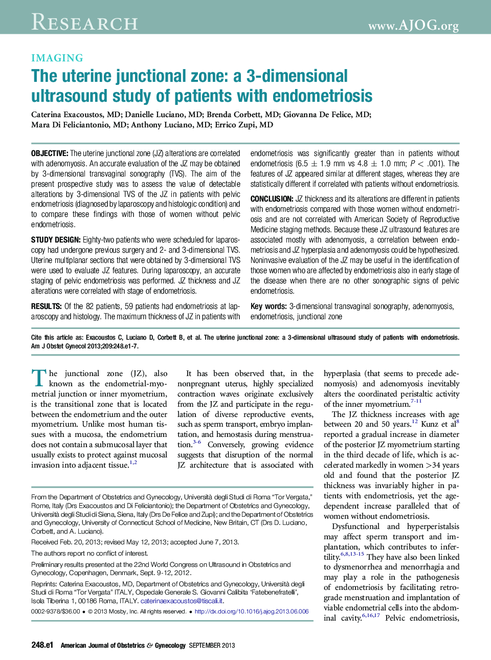 منطقه یونیکس رحم: یک مطالعه سونوگرافی سه بعدی در بیماران مبتلا به آندومتریوز است 