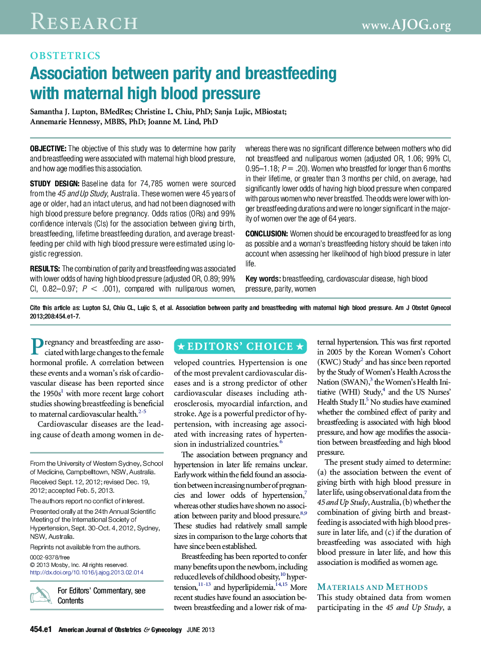 Association between parity and breastfeeding with maternal high blood pressure