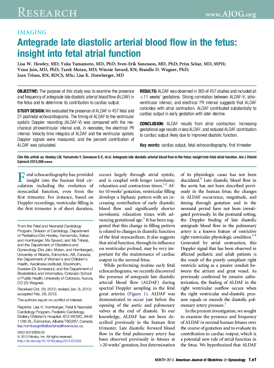 Antegrade late diastolic arterial blood flow in the fetus: insight into fetal atrial function