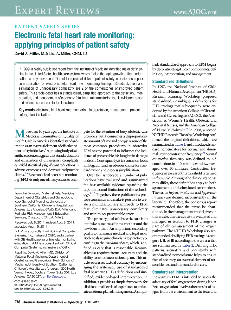 Electronic fetal heart rate monitoring: applying principles of patient safety