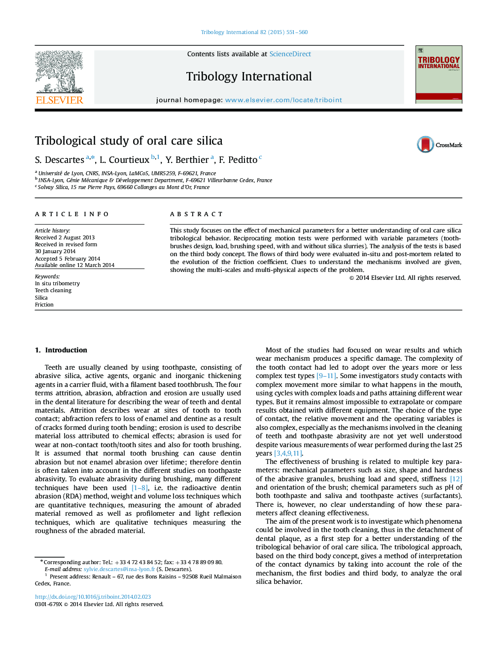 Tribological study of oral care silica