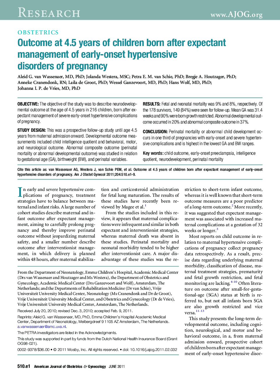 Outcome at 4.5 years of children born after expectant management of early-onset hypertensive disorders of pregnancy