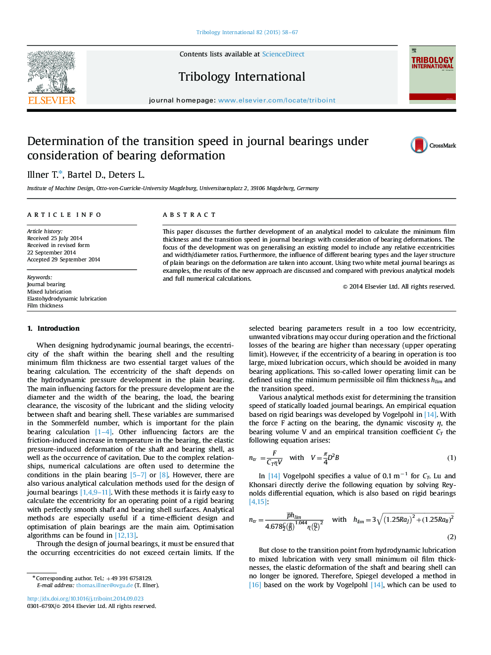 Determination of the transition speed in journal bearings under consideration of bearing deformation