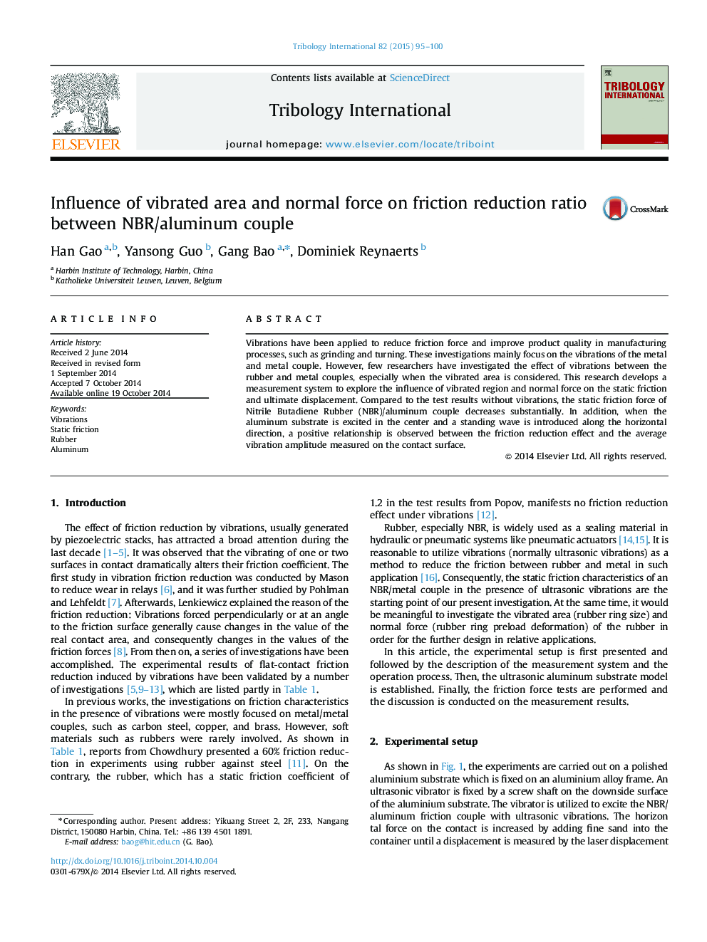 Influence of vibrated area and normal force on friction reduction ratio between NBR/aluminum couple